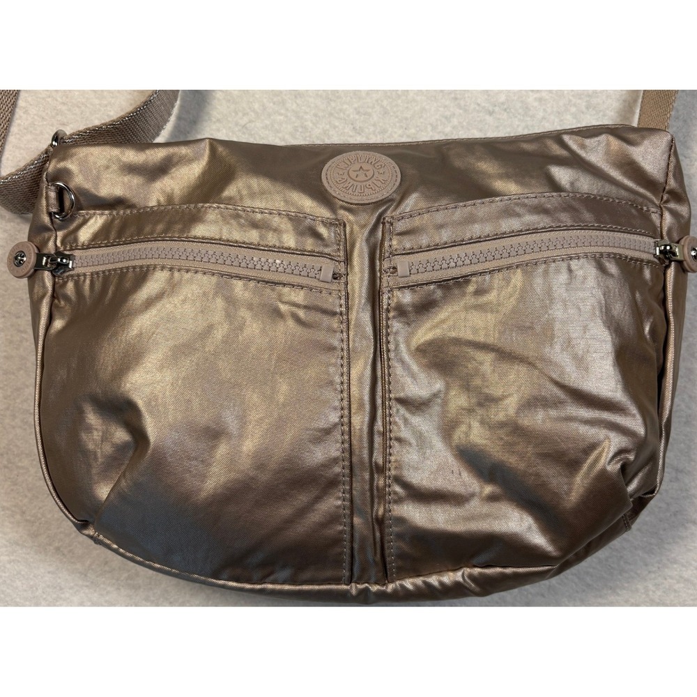 Kipling Metallic Rose Gold Nylon Crossbody Bag with Multiple Pockets
